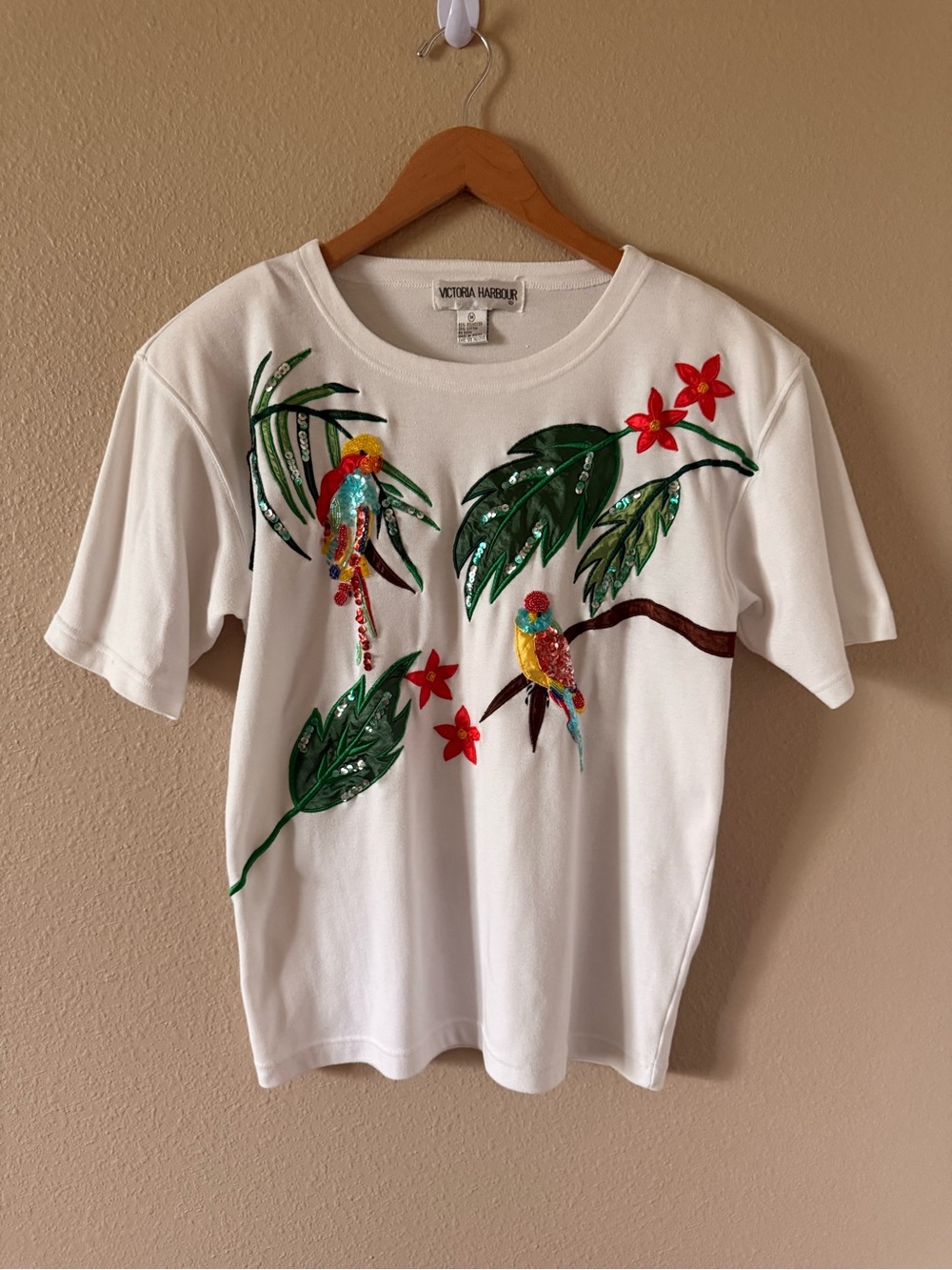 Victoria Harbour Vintage Embellished Tropical Parrot Top